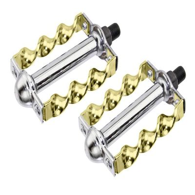 Alta Bicycle Flat Twisted Bike Pedals, Multiple Sizes and Colors (Gold/Chrome, 1/2")
