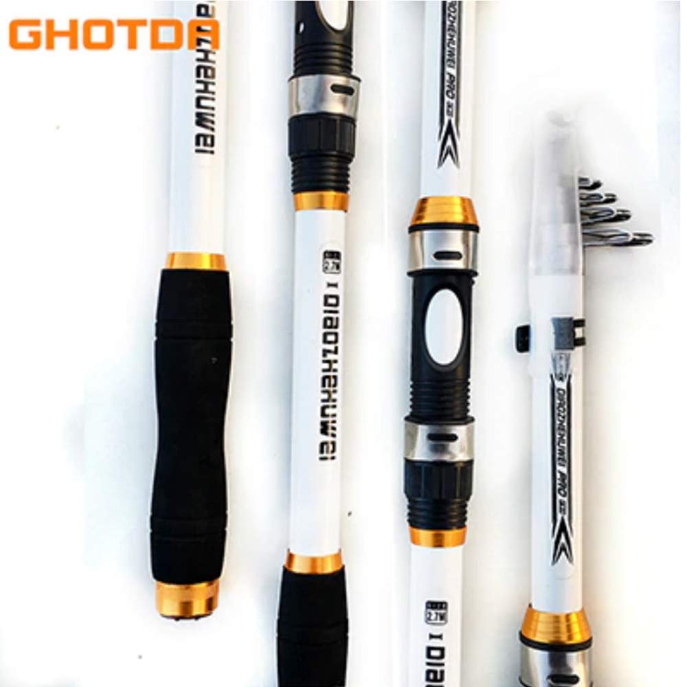 Top Shop World GHOTDA 2.1M -3.6M Carp Fishing Rod Feeder Hard FRP Carbon Fiber Telescopic Fishing Rod Fishing Pole (White, 2.7)