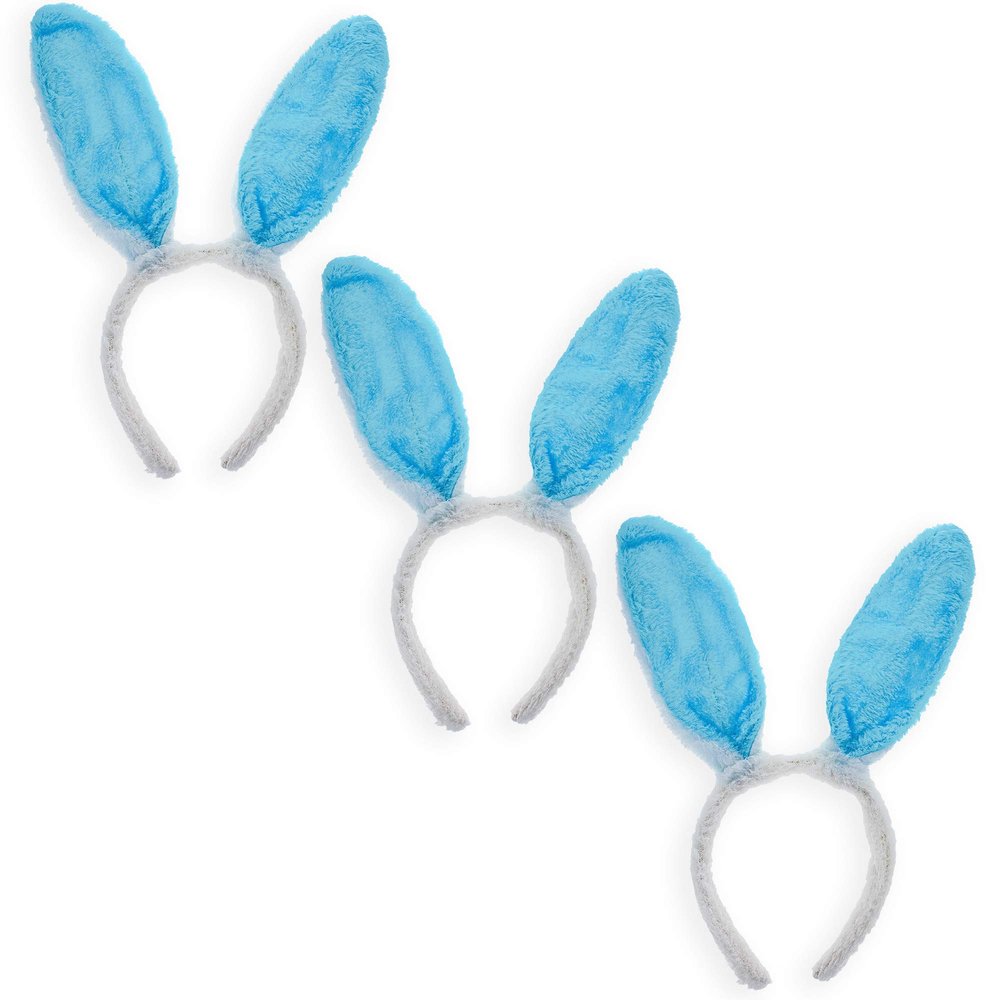 BestPysanky Set of 3 Costume Bunny Ear Headbands in Bright Blue, Each 11.7 Inches