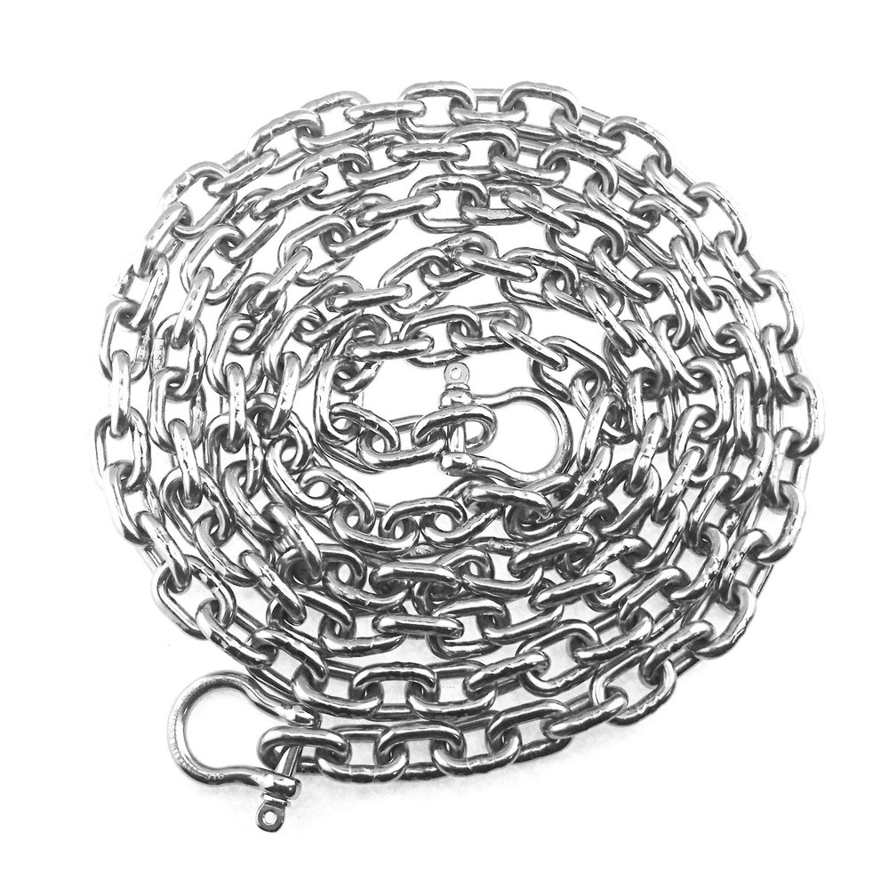 US Stainless Stainless Steel Windlass 1/2" G4 Anchor Chain 316 by 10' Long Including 9/16" Bow Shackles