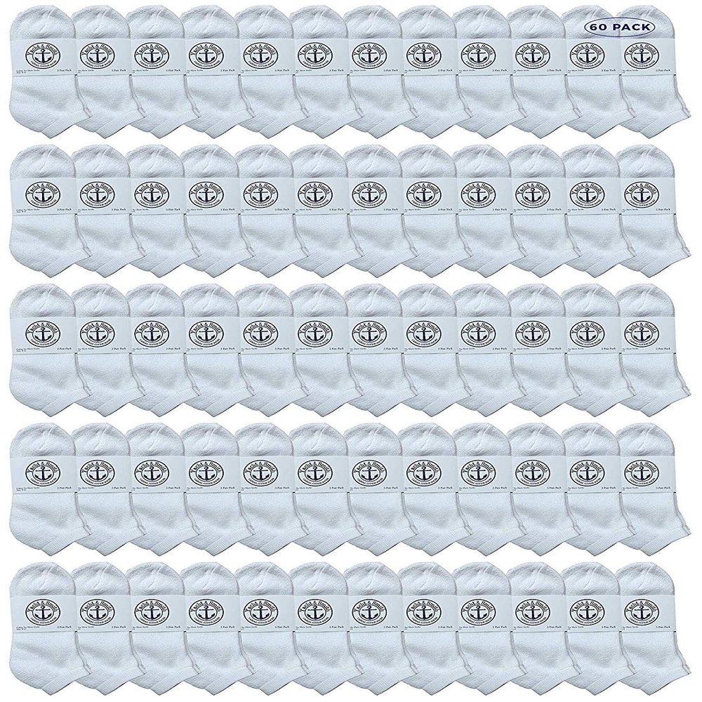 60 Pairs Of Yacht & Smith Bulk Womens Ankle Socks Low Cut Ankle Socks Size 9-11 (White)