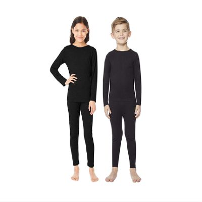 32 Degrees Kid's Heat Base Layer Long Sleeve Crew Neck and Legging Set (Black, Medium)