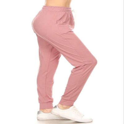 Leggings Depot Womens Relaxed fit Jogger Pants - Track Cuff Sweatpants with Pockets, Mauve, 3X