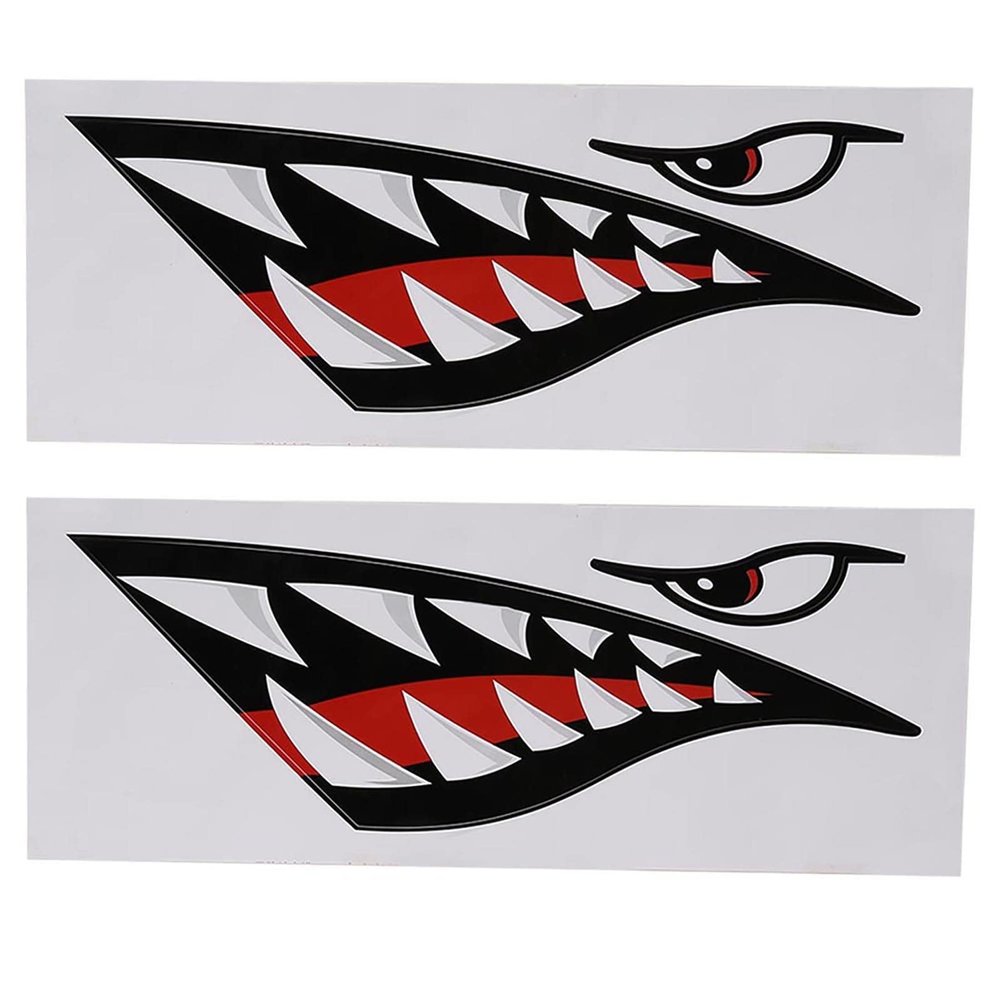 Shark Teeth Mouth Stickers, 2pcs Non- DIY Funny Shark Teeth Mouth Sticker Decal, for Kayak, Canoe, Fishing Boat, Dinghy Decoration