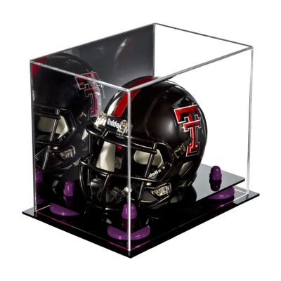 Better Display Cases Acrylic Mini - Miniature Football Helmet (not Full Size) Display Case with Mirror, Purple Risers and Black Base (A003-PR)