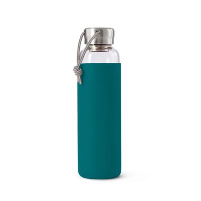 BLACK + BLUM Travel Glass Water Bottle | Lightweight, Leak Proof Flask w/ Protective Sleeve & Stainless Steel Lid | Hot or Cold Drinks for Travel, Office & School for All Ages | Ocean, 20 oz / 600 ml