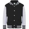 AWDis Kids Varsity Jacket - Boys Girls Trendy American Letterman Baseball top - Jet Black/Heather Grey (3-4 Years) view 1