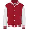 AWDis Kids Varsity Jacket - Boys Girls Trendy American Letterman Baseball top - Fire Red/White (7-8 Years)