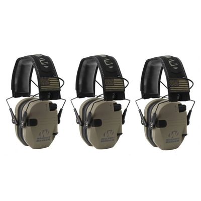 Walker's Razor Slim Shooter Electronic Hunting Folding Hearing Protection Earmuffs w/ 23dB Noise Reduction & Sound Amplification, Tan Patriot (3 Pack)