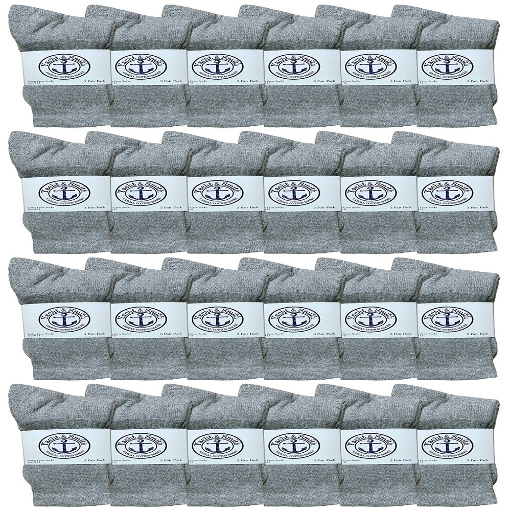 24 Pairs Of Yacht & Smith Wholesale Bulk Womens Crew Socks, Cotton Sport Athletic Socks - Size 9-11 (Gray)
