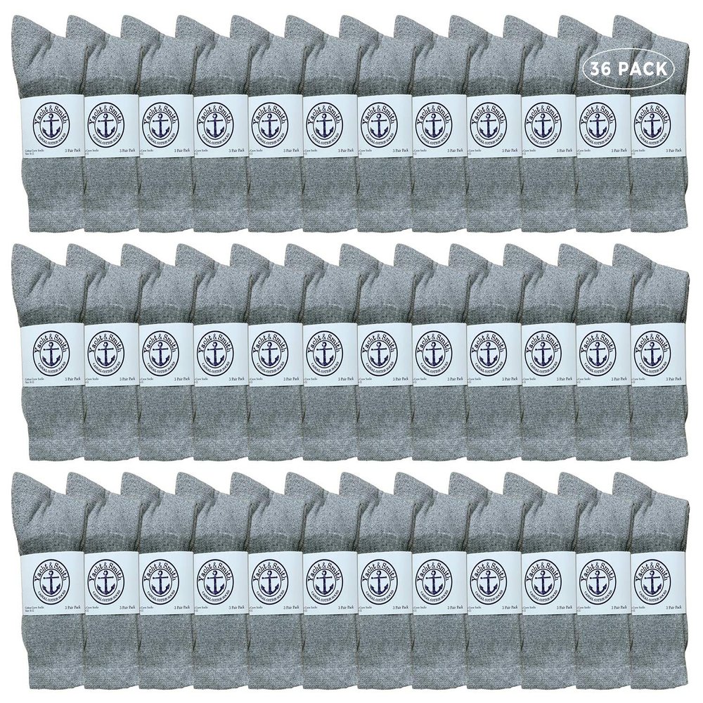 36 Pairs Of Yacht & Smith Wholesale Bulk Womens Crew Socks, Cotton Sport Athletic Socks - Size 9-11 (Gray)