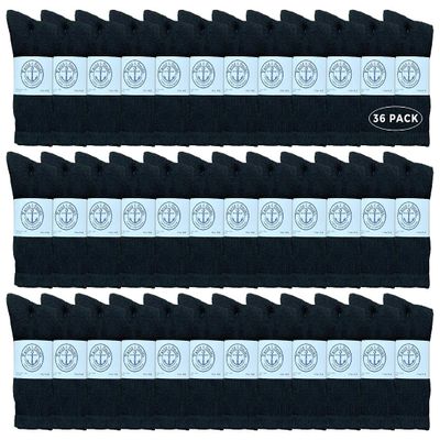 36 Pairs Of Yacht & Smith Wholesale Bulk Womens Crew Socks, Cotton Sport Athletic Socks - Size 9-11 (Black)