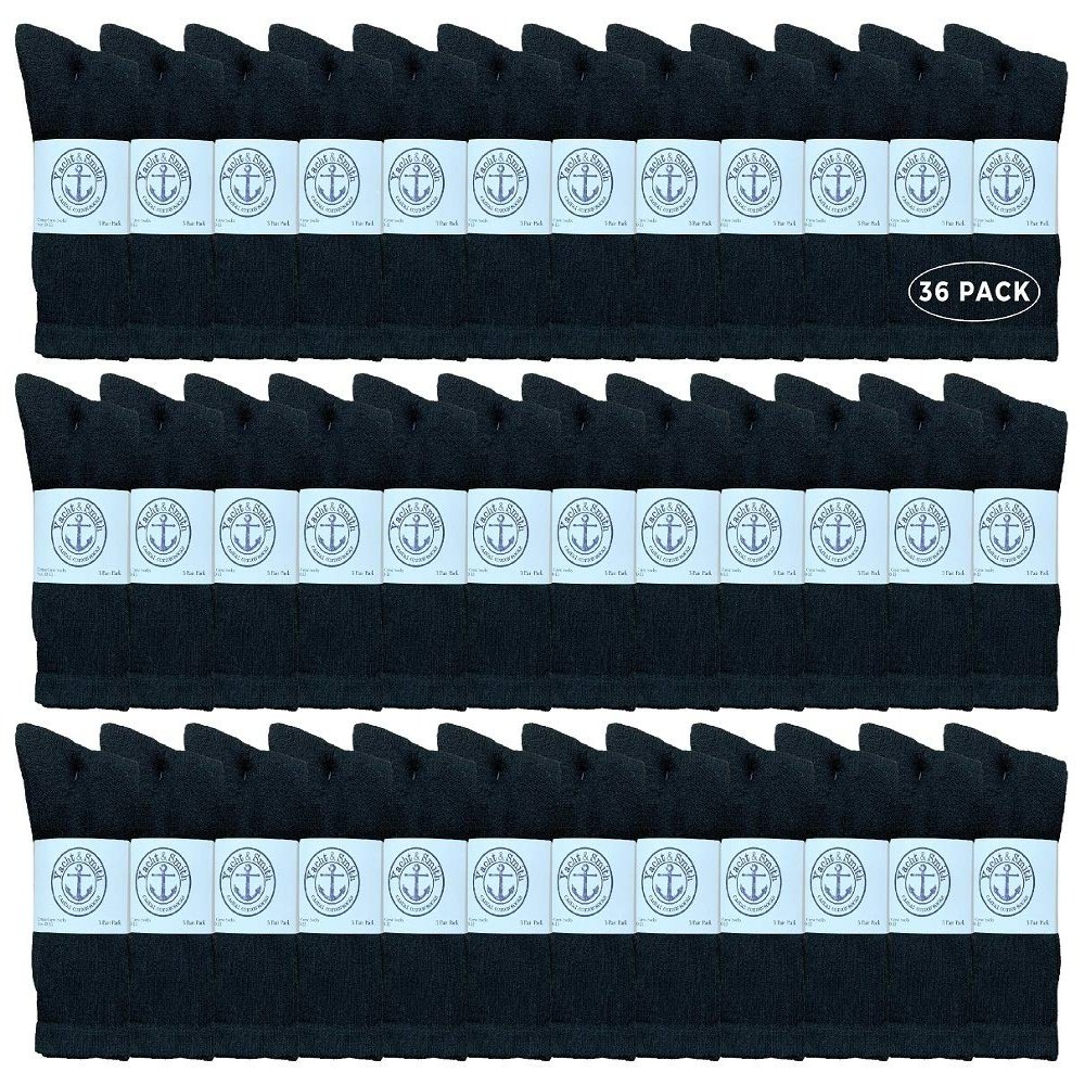 36 Pairs Of Yacht & Smith Wholesale Bulk Womens Crew Socks, Cotton Sport Athletic Socks - Size 9-11 (Black)