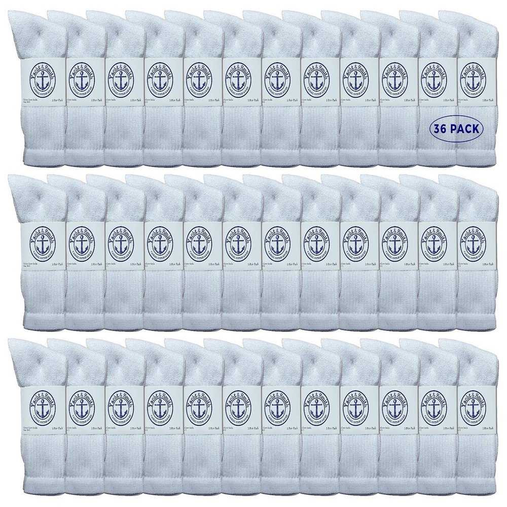 36 Pairs Of Yacht & Smith Wholesale Bulk Womens Crew Socks, Cotton Sport Athletic Socks - Size 9-11 (White)
