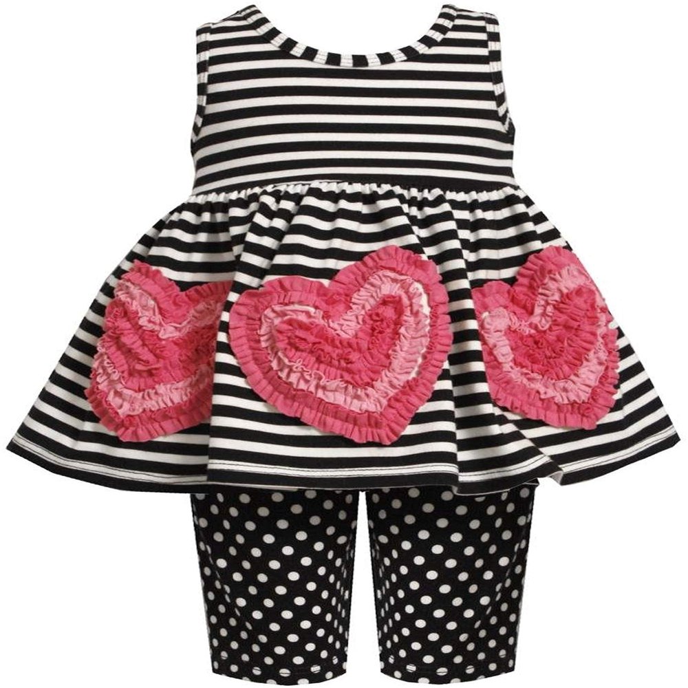 Bonnie Jean Baby Girls Bonaz Heart Border Stripe Knit Dress/Shorts Set, Heart Border/Black-White, 3-6 Months