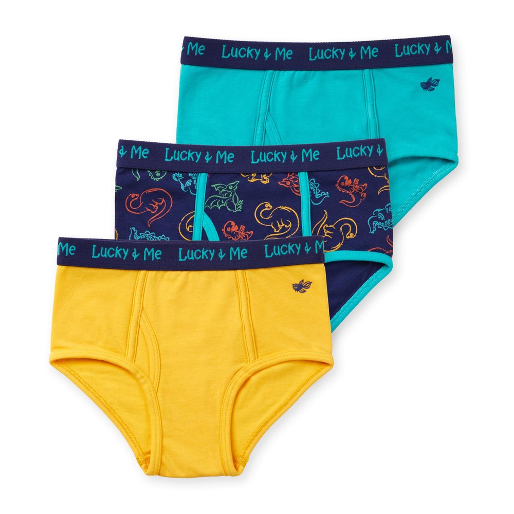 Lucky & Me | Liam Boys Briefs | Children's Tagless Soft Cotton Underwear | 3 Pack (Dino, 9/10y)