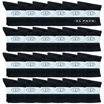 24 Pairs Of Yacht & Smith Wholesale Kids Crew Socks, Childrens Cotton Casual Crew Socks Size 6-8 (Black)