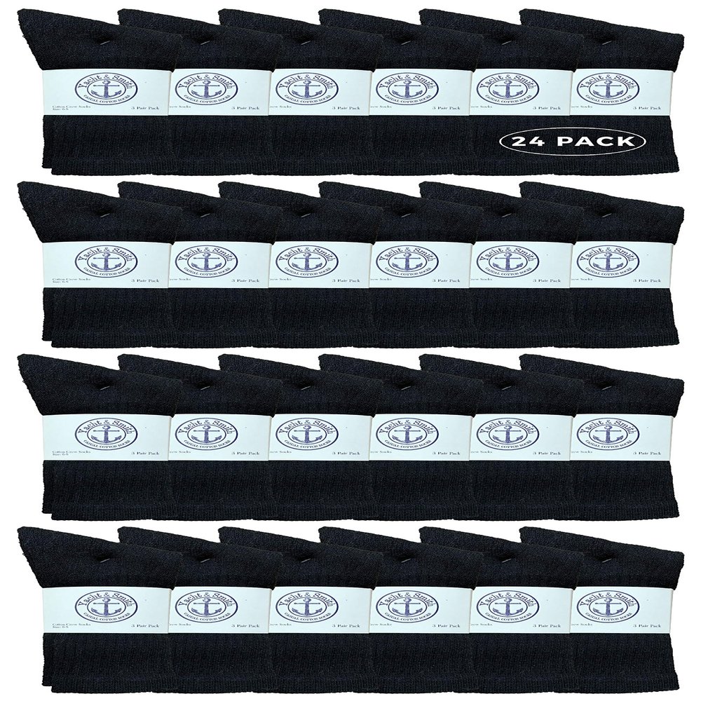 24 Pairs Of Yacht & Smith Wholesale Kids Crew Socks, Childrens Cotton Casual Crew Socks Size 6-8 (Black)