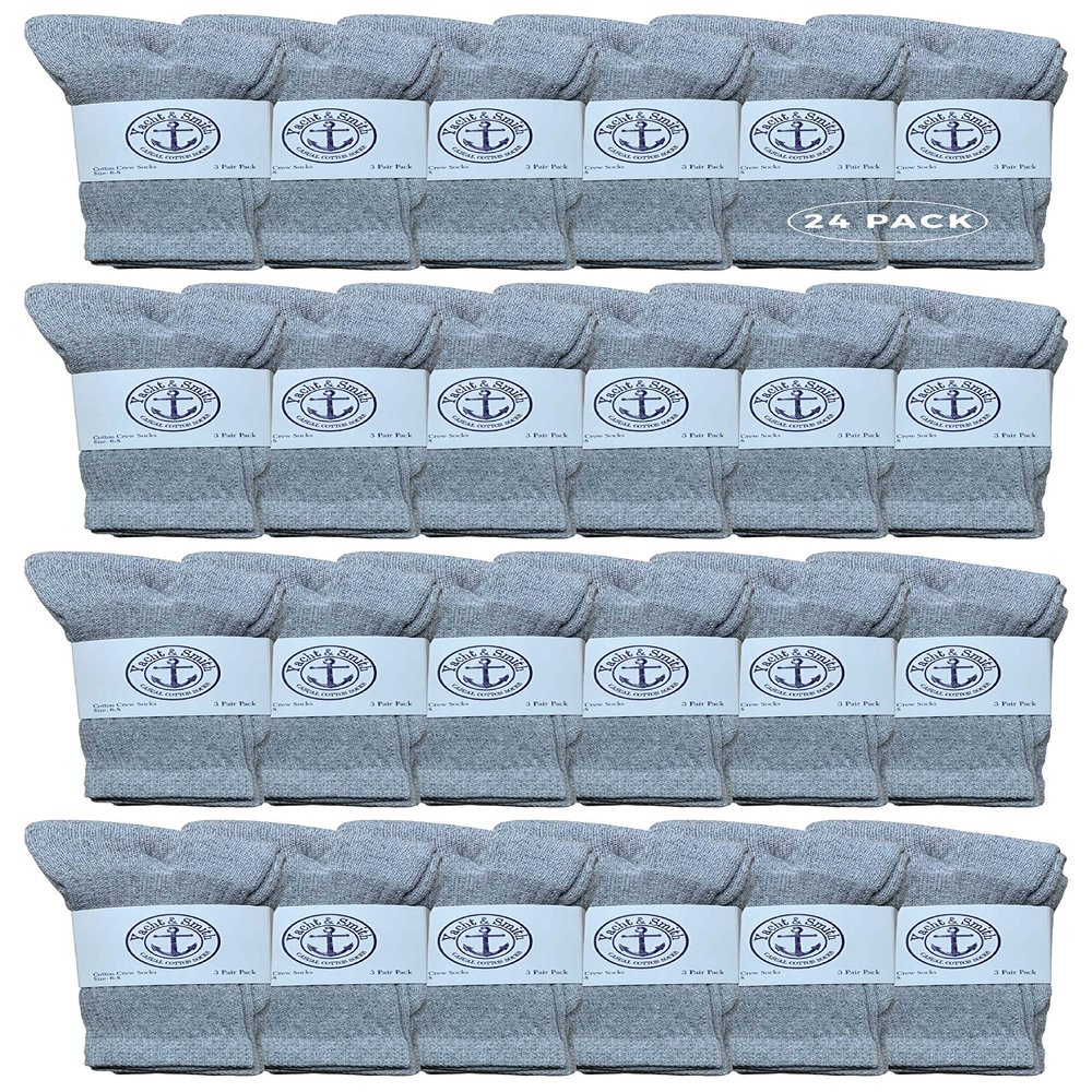 24 Pairs Of Yacht & Smith Wholesale Kids Crew Socks, Childrens Cotton Casual Crew Socks Size 6-8 (Gray)
