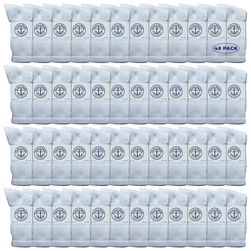 48 Pairs Of Yacht & Smith Wholesale Bulk Womens Crew Socks, Cotton Sport Athletic Socks - Size 9-11 (White)