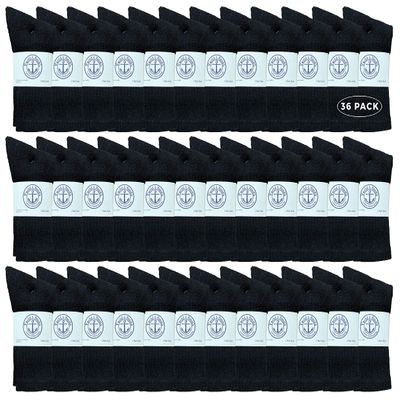 36 Pairs Of Yacht & Smith Wholesale Kids Crew Socks, Childrens Cotton Casual Crew Socks Size 6-8 (Black)