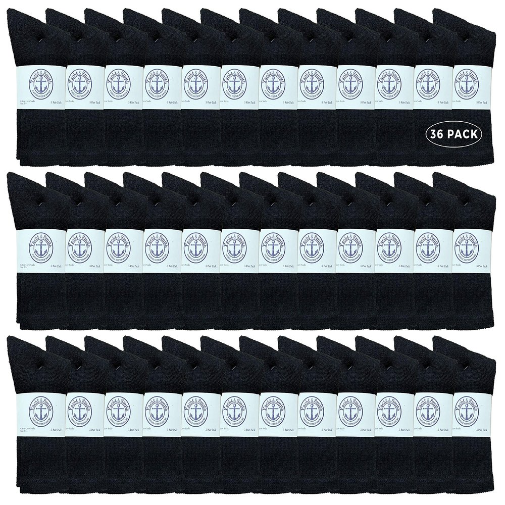 36 Pairs Of Yacht & Smith Wholesale Kids Crew Socks, Childrens Cotton Casual Crew Socks Size 6-8 (Black)