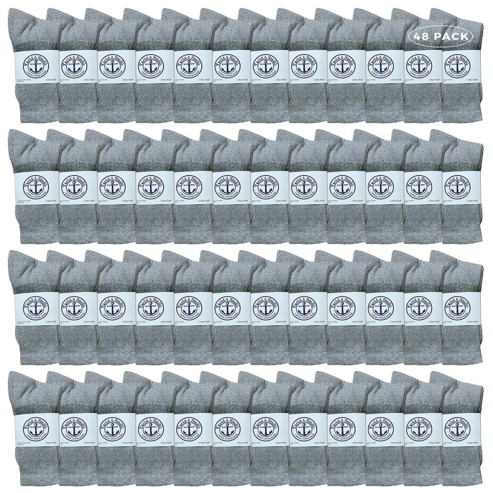 48 Pairs Of Yacht & Smith Wholesale Bulk Womens Crew Socks, Cotton Sport Athletic Socks - Size 9-11 (Gray)