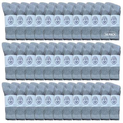 36 Pairs Of Yacht & Smith Wholesale Kids Crew Socks, Childrens Cotton Casual Crew Socks Size 6-8 (Gray)