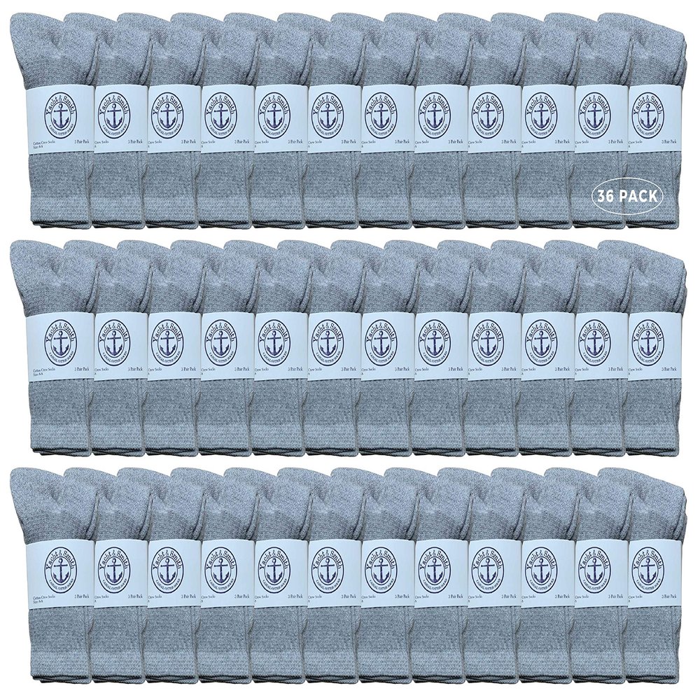 36 Pairs Of Yacht & Smith Wholesale Kids Crew Socks, Childrens Cotton Casual Crew Socks Size 6-8 (Gray)