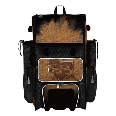 Boombah Rolling Superpack Baseball/Softball Gear Bag - 23-1/2" x 13-1/2" x 9-1/2" - Baseball Homeplate Black/White - Telescopic Handle - Holds 4 Bats - Wheeled Version