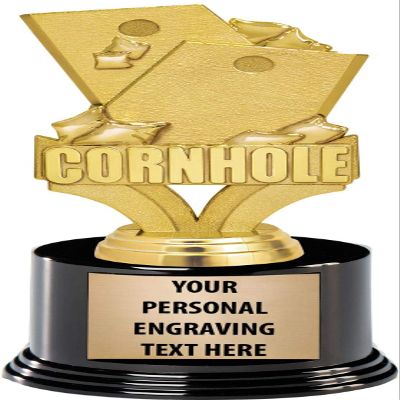 Crown Awards Cornhole Trophy, 7.25" Cornhole Champion Trophy with 5 Lines of Text Included, 50 Pack