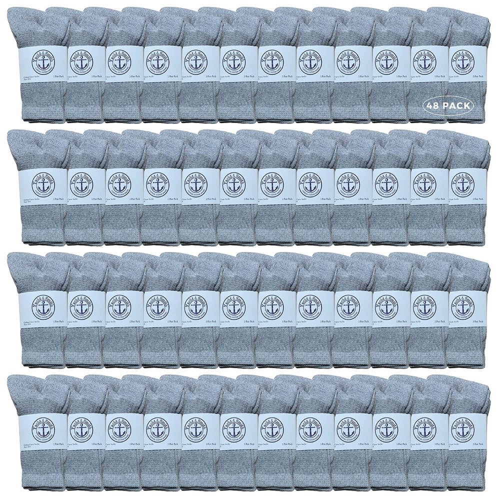 48 Pairs Of Yacht & Smith Wholesale Kids Crew Socks, Childrens Cotton Casual Crew Socks Size 6-8 (Gray)