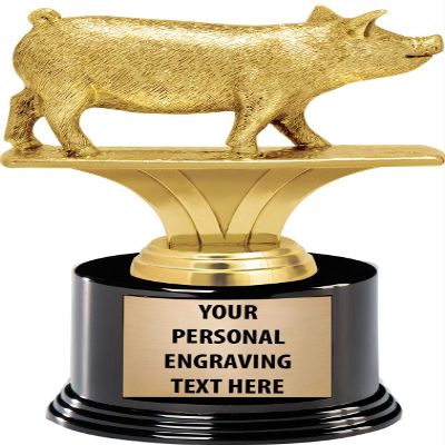 Crown Awards Pig Trophy, 6.75" Pig Trophy with 5 Lines of Text Included, 10 Pack