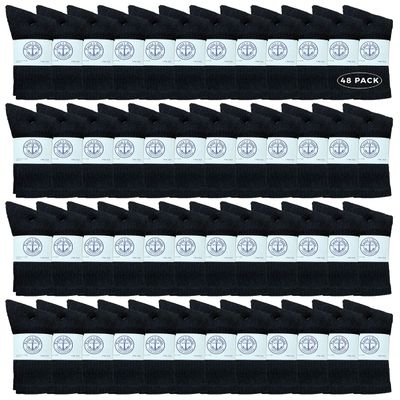 48 Pairs Of Yacht & Smith Wholesale Kids Crew Socks, Childrens Cotton Casual Crew Socks Size 6-8 (Black)