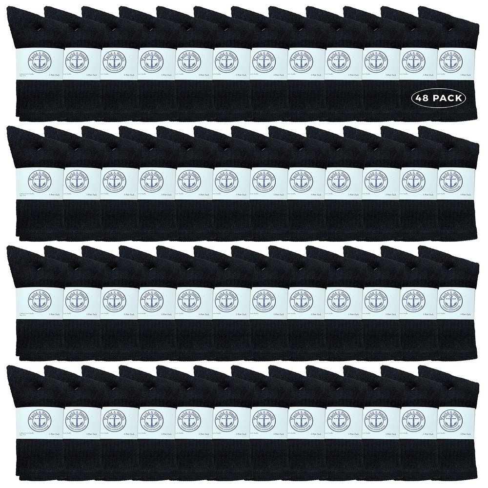 48 Pairs Of Yacht & Smith Wholesale Kids Crew Socks, Childrens Cotton Casual Crew Socks Size 6-8 (Black)