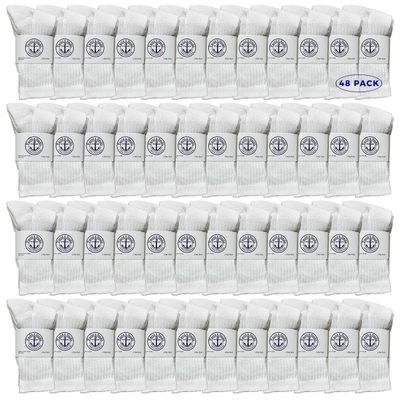 48 Pairs Of Yacht & Smith Wholesale Kids Crew Socks, Childrens Cotton Casual Crew Socks Size 6-8 (White)