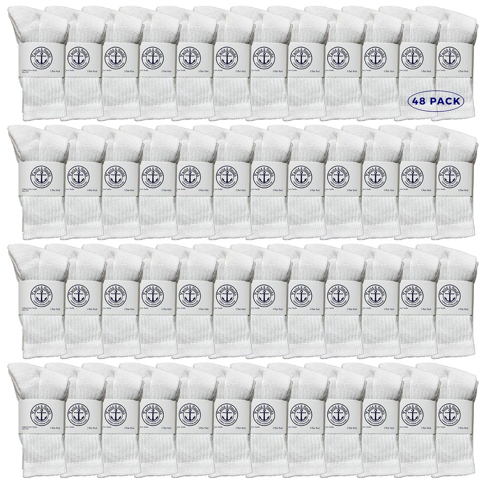 48 Pairs Of Yacht & Smith Wholesale Kids Crew Socks, Childrens Cotton Casual Crew Socks Size 6-8 (White)