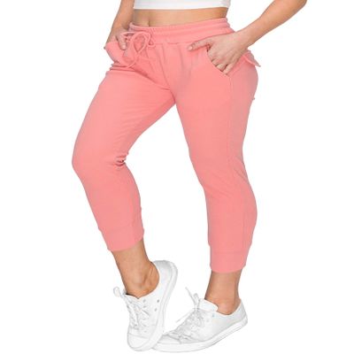 ALWAYS Womens 7/8 Length Ribbed Jogger Sweatpants - Rib Knit Winter Warm Stretch Pants with Pockets Pink XL