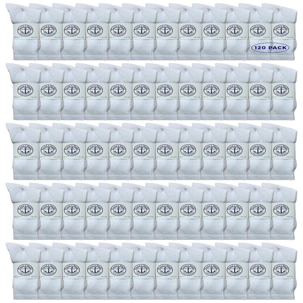 120 Pairs Of Yacht & Smith Wholesale Bulk Womens Crew Socks, Cotton Sport Athletic Socks - Size 9-11 (White)