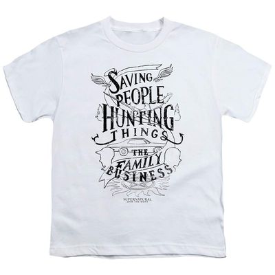 A&E Designs Supernatural Kids T-Shirt Saving People Hunting Things White, Large