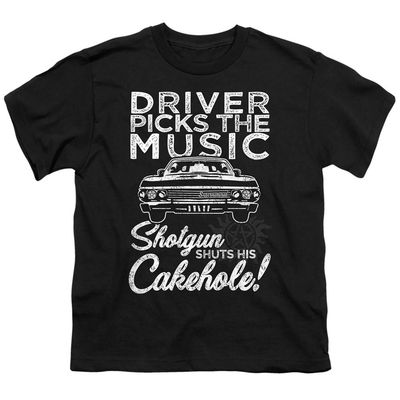 A&E Designs Supernatural Kids T-Shirt Driver Picks The Music Black Tee, Medium