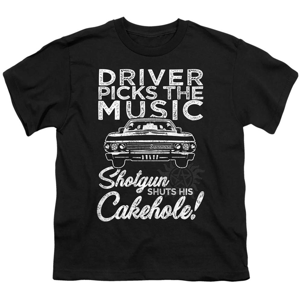 A&E Designs Supernatural Kids T-Shirt Driver Picks The Music Black Tee, Medium