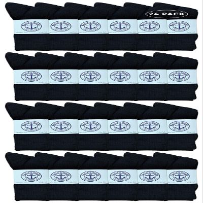 24 Pairs Of Yacht & Smith Wholesale Bulk Womens Crew Socks, Cotton Sport Athletic Socks - Size 9-11 (Black)