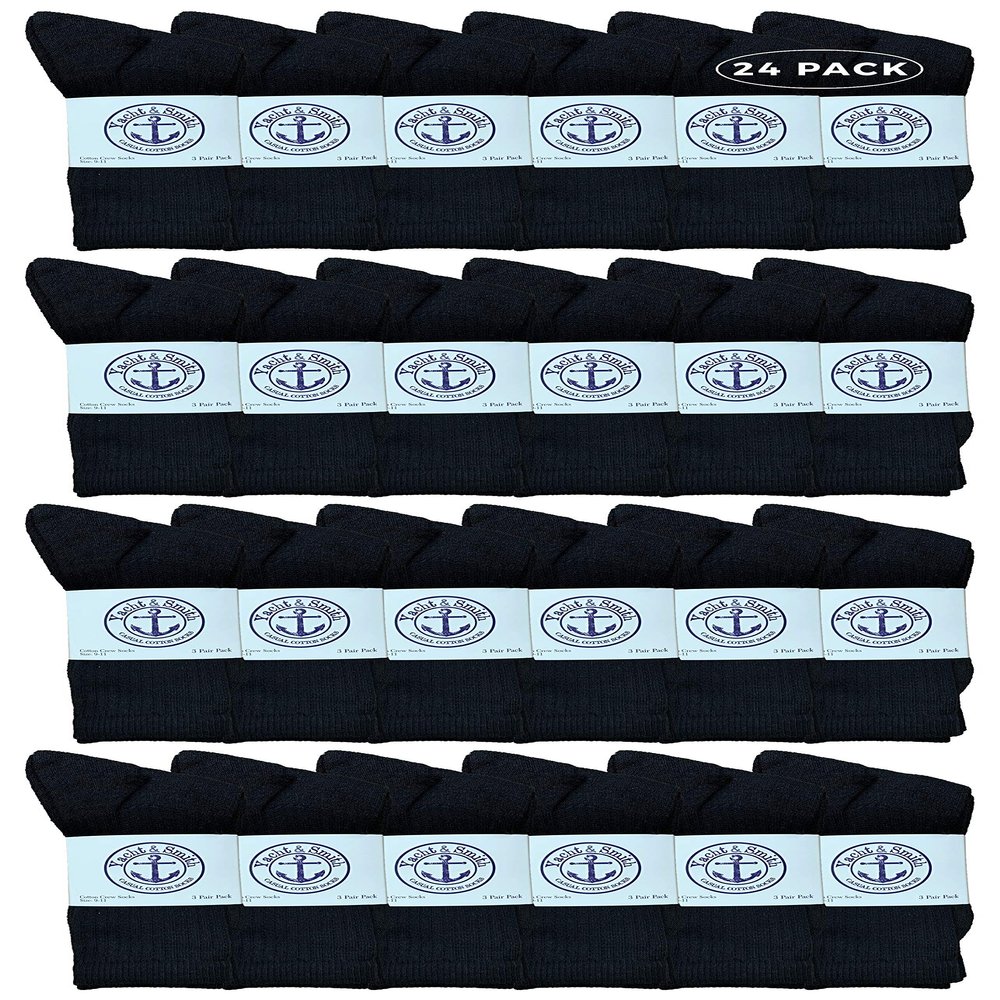 24 Pairs Of Yacht & Smith Wholesale Bulk Womens Crew Socks, Cotton Sport Athletic Socks - Size 9-11 (Black)