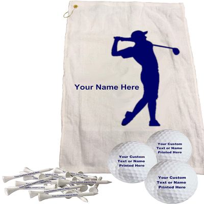 (Blue) Man Personalized Golf Towel Set Includes One 16" x 26" Golf Towel - 3 Golf Balls - 15 Golf Tees. (Blue) Men