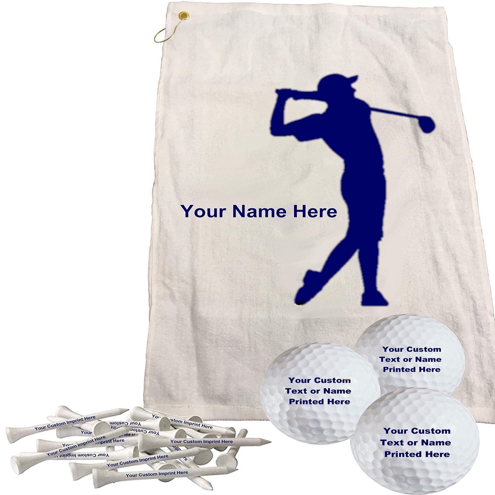 (Blue) Man Personalized Golf Towel Set Includes One 16" x 26" Golf Towel - 3 Golf Balls - 15 Golf Tees. (Blue) Men