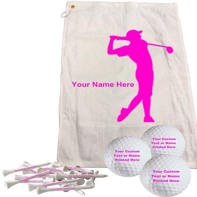 (Pink) Man Personalized Golf Towel Set - Includes One Personalized 16" x 26" Golf Towel - 3 Personalized Golf Balls - 15 Golf Tees. (Pink)  Comes in Christmas Ribbon Packaging!