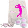 (Pink) Man Personalized Golf Towel Set - Includes One Personalized 16" x 26" Golf Towel - 3 Personalized Golf Balls - 15 Golf Tees. (Pink)  Comes in Christmas Ribbon Packaging! view 1