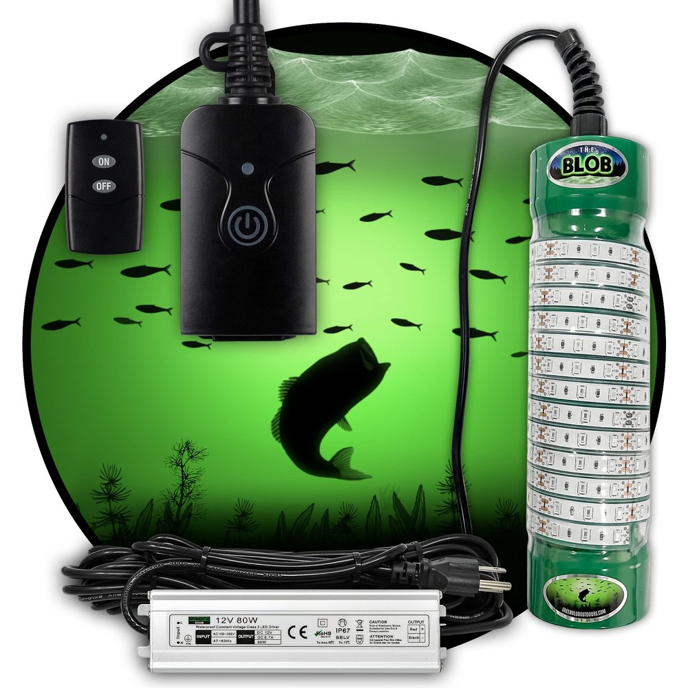 Green Blob Outdoors New Underwater Fishing Light, LED with Timer 7500/15000/30000 Lumen Fish Attracting Light, Snook (7500 50ft Cord)