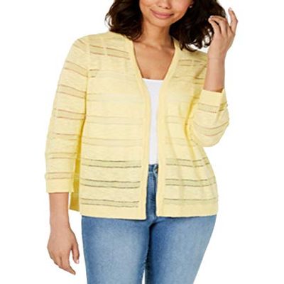 Charter Club Petite Pointelle-Stripe Cardigan (Citron Aura, P/L)